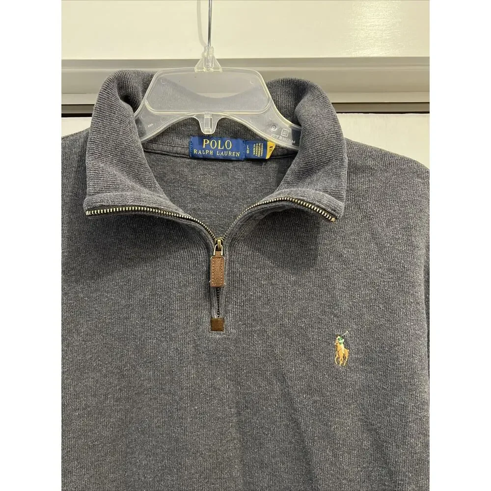 POLO RALPH LAUREN Sweater Men’s L DARK GRAY Cotton‎ French Rib Half Zip Pullover